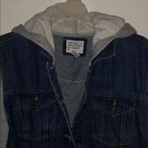 F21 Denim jacket with hoodie sleeves